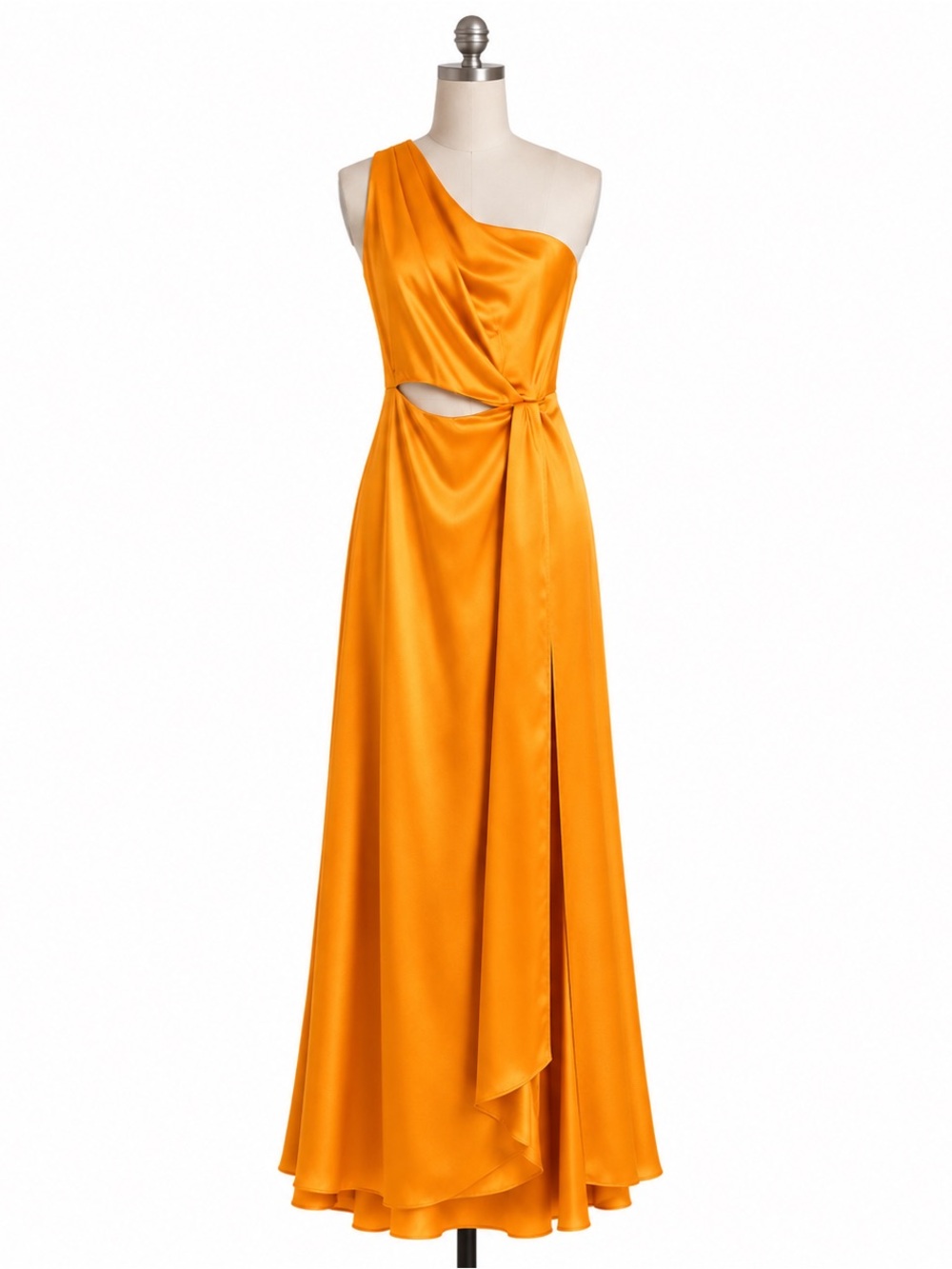 ML Monique Lhuillier One Shoulder Cutout Gown Size 4 Marigold NWT